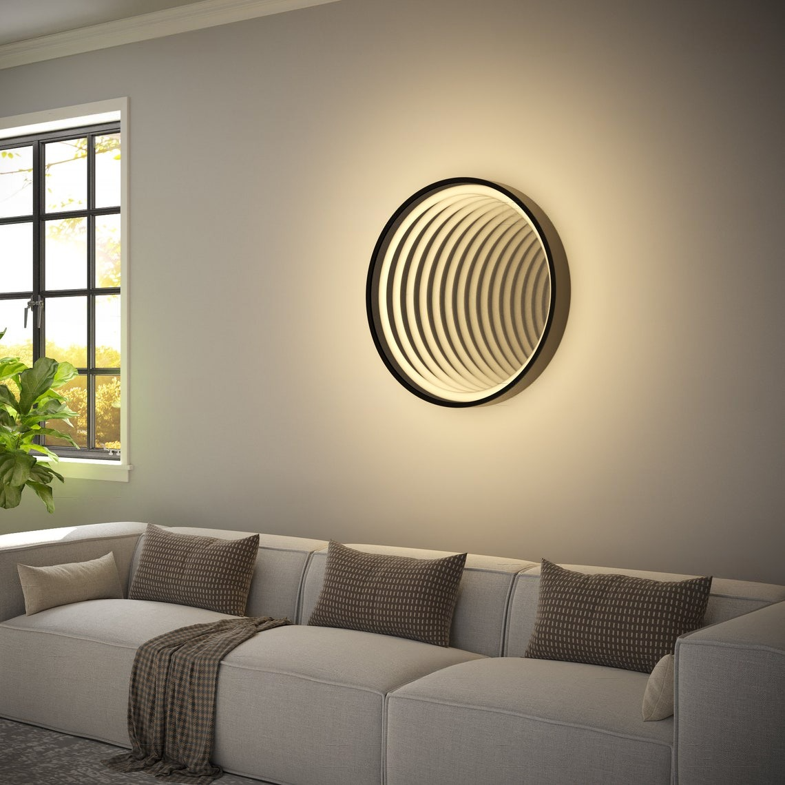 Circle Infinity Mirror Warm White Glow Tunnel Ambient Wall Mood Light
