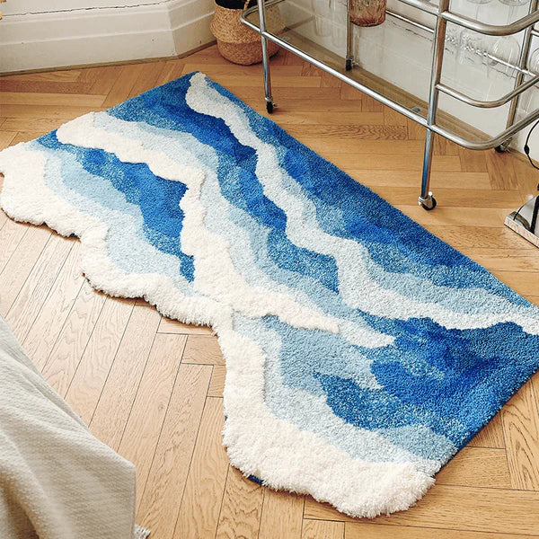 Blue Sea Waves Bedside Rug