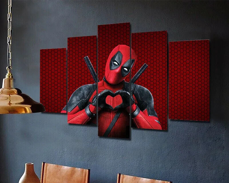 Red and Black Deadpool Marvel Superhero 5 Piece Panel Canvas