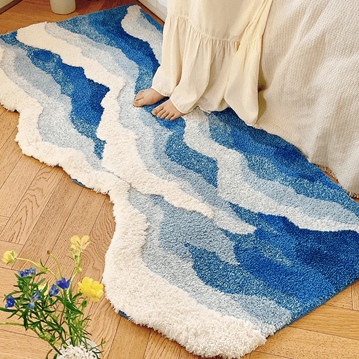 Blue Sea Waves Bedside Rug