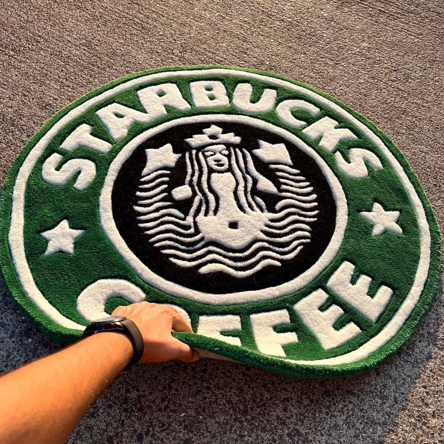 Green Circular Coffee Shop Logo Rug